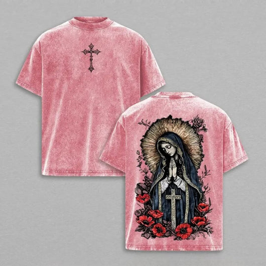 Virgin Mary Prayer Washed Christian T-Shirt