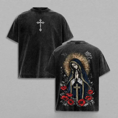 Virgin Mary Prayer Washed Christian T-Shirt