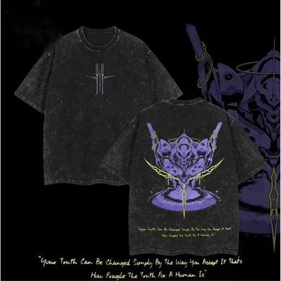Neon Genesis Evangelion Unisex Printed Washed T-Shirt