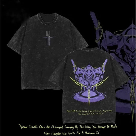 Neon Genesis Evangelion Unisex Printed Washed T-Shirt