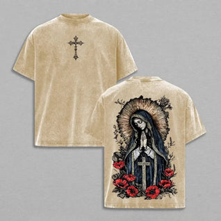 Virgin Mary Prayer Washed Christian T-Shirt