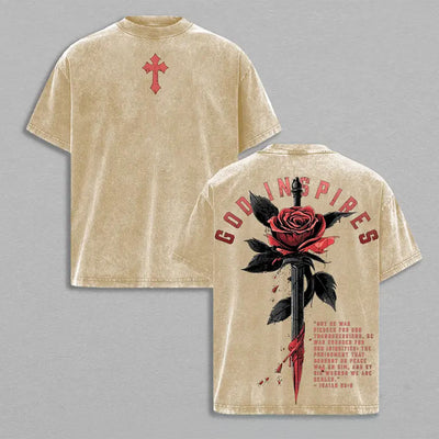 God Inspires Rose Sword Washed T-shirt
