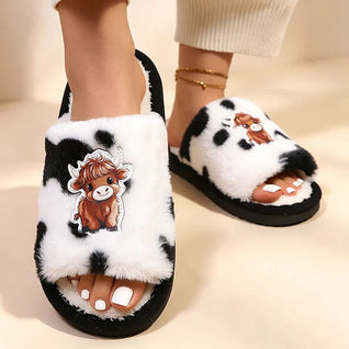 Highland Cow Print Plush Women’s Slippers