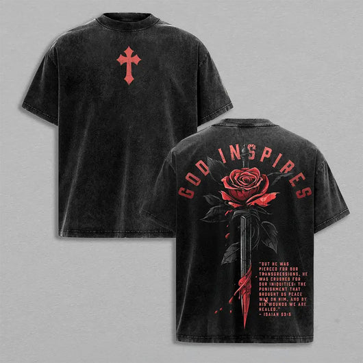 God Inspires Rose Sword Washed T-shirt