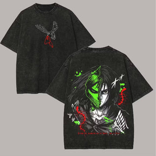 Attack on Titan Eren Yeager Printed Unisex Washed T-Shirt