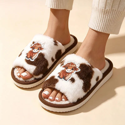 Highland Cow Print Plush Women’s Slippers