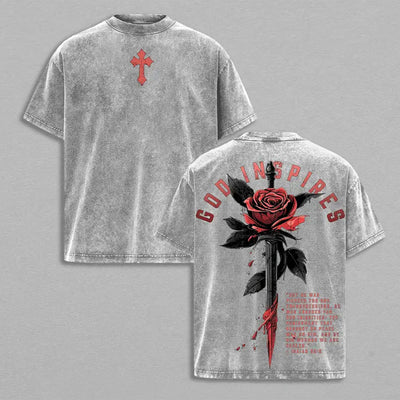 God Inspires Rose Sword Washed T-shirt