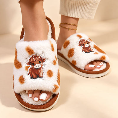Highland Cow Print Plush Women’s Slippers
