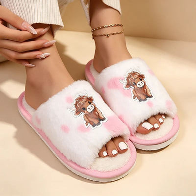 Highland Cow Print Plush Women’s Slippers