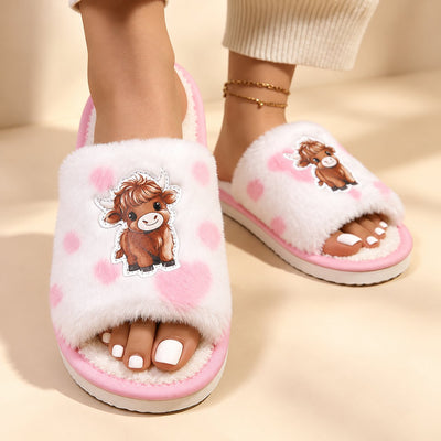 Highland Cow Print Plush Women’s Slippers