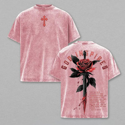 God Inspires Rose Sword Washed T-shirt